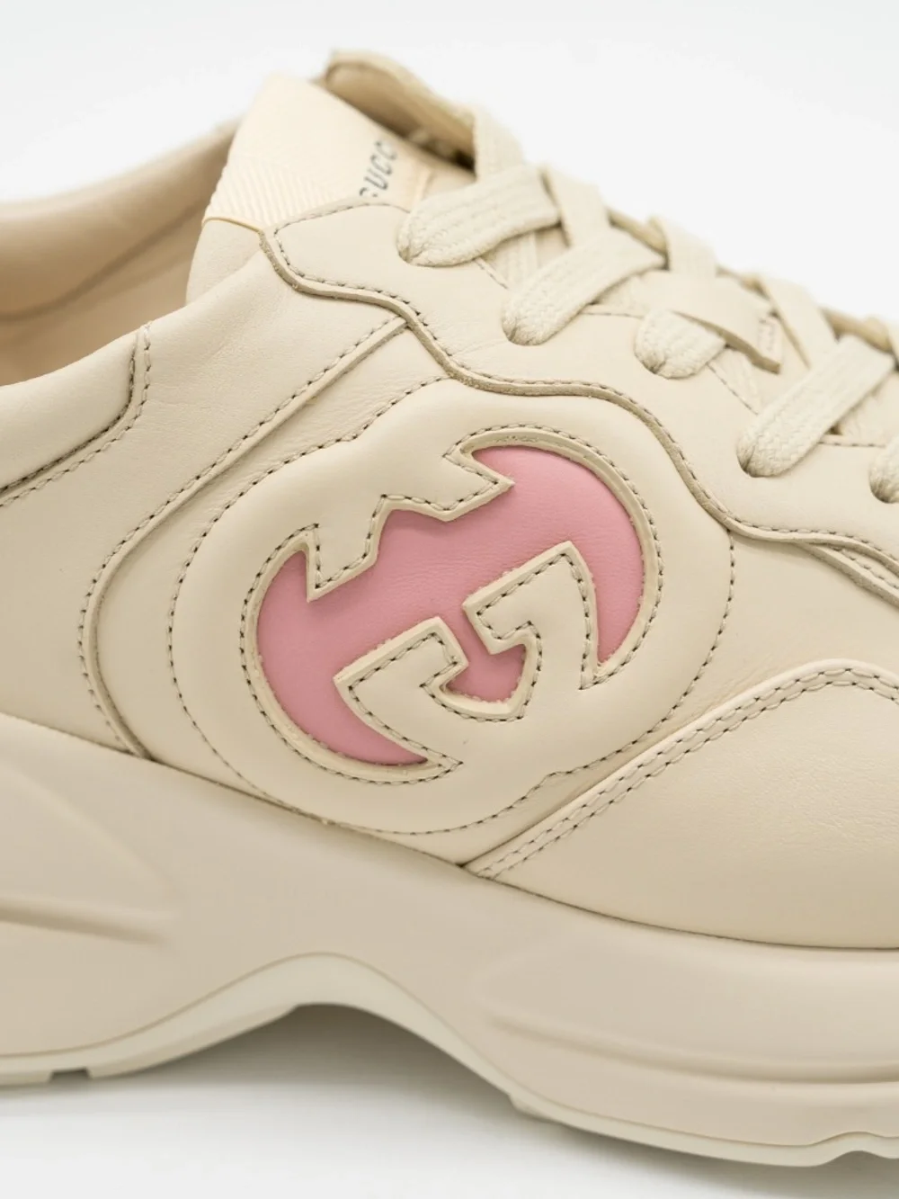 size 40.5G 10.5 US Gucci Rhyton Ivory GG cut Out Pink Leather Sneakers - Picture 9 of 12